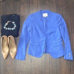 Loft Petites Textured Blue Open Front Blazer 0P
